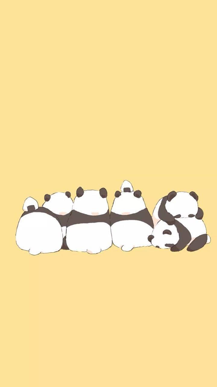 Aesthetic Panda Group Yellow Background