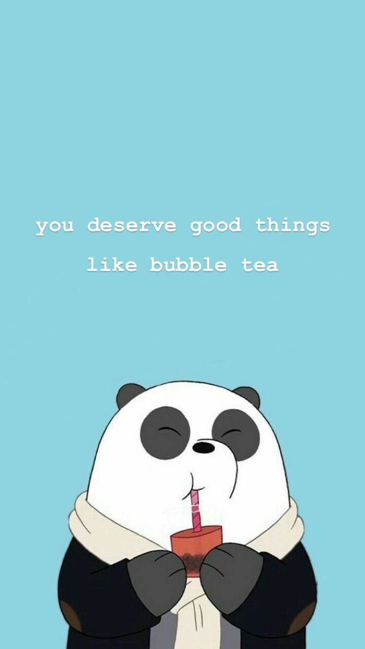 Aesthetic Panda Sipping Bubble Tea Background