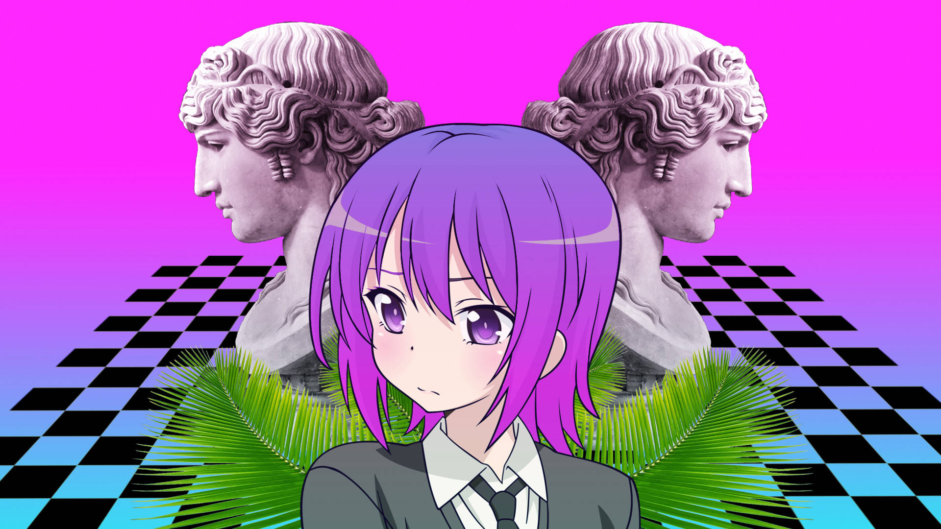 Aesthetic Pfp Anime Girl And Statues Background