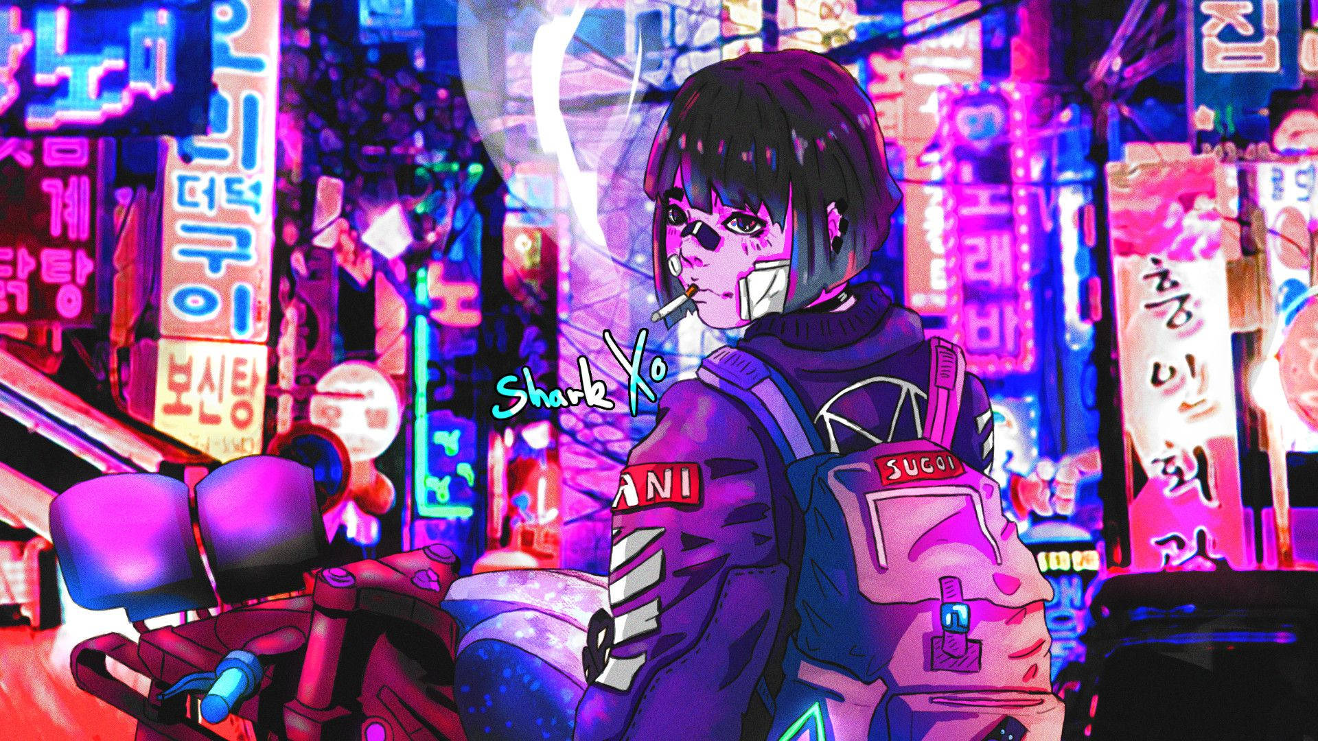 Aesthetic Pfp Girl And Neon Signages Background