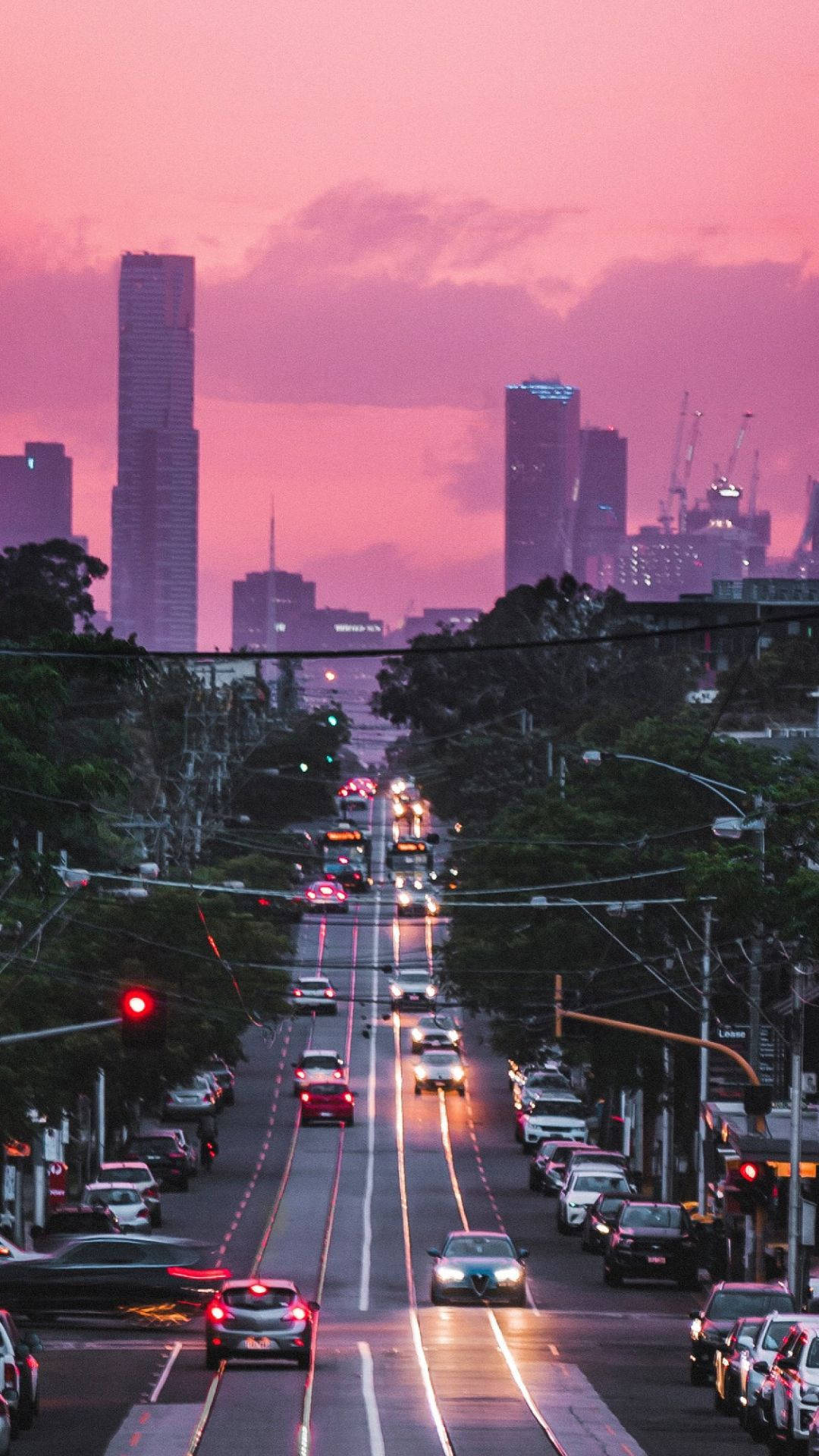 Aesthetic Pink Above The City Background