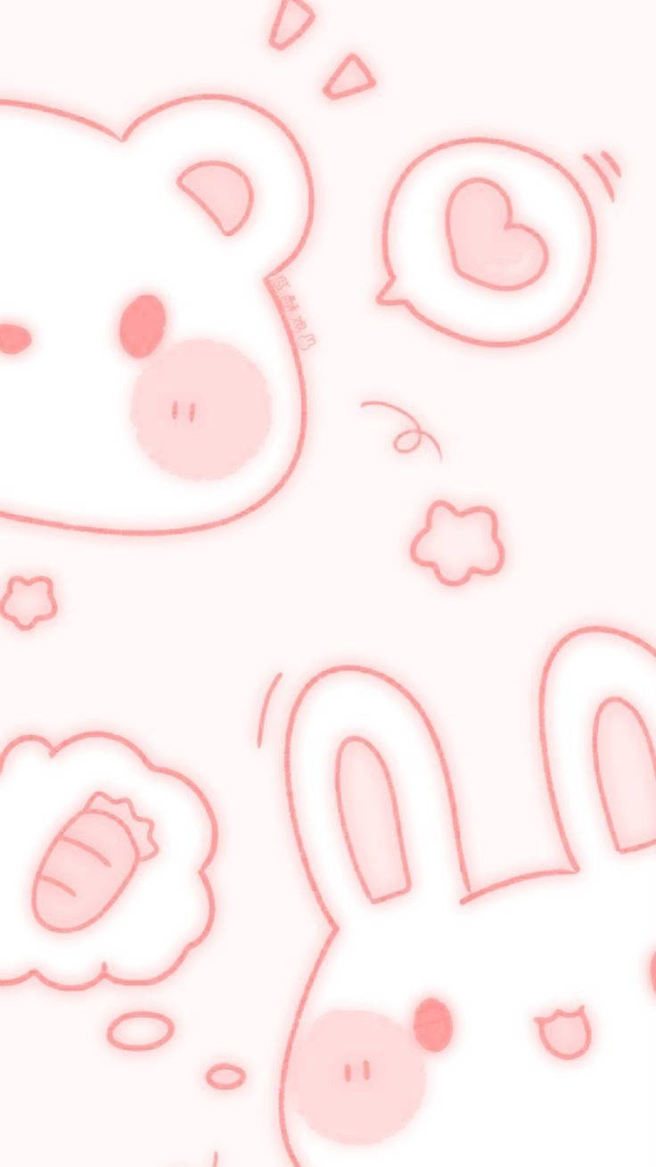 Aesthetic Pink Anime Bear And Bunny