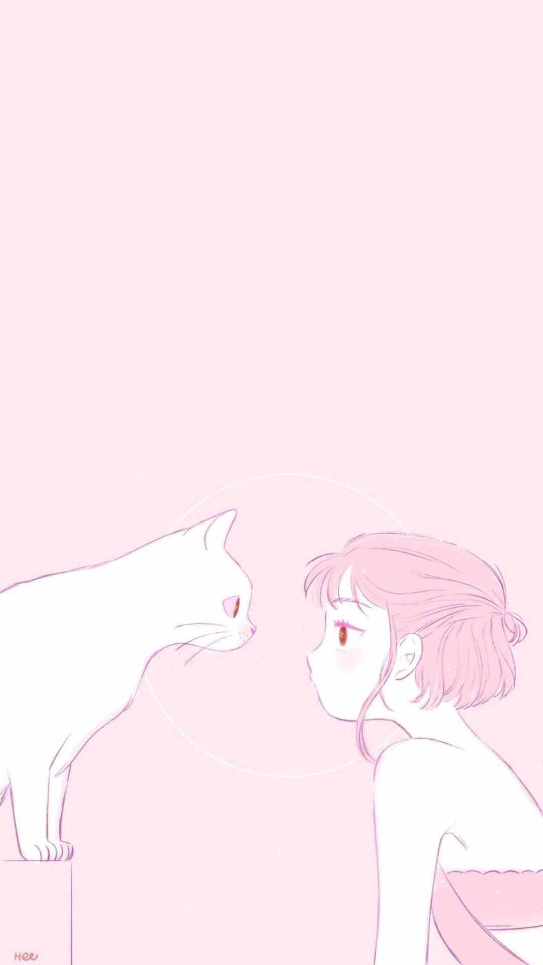 Aesthetic Pink Anime Cat And Owner