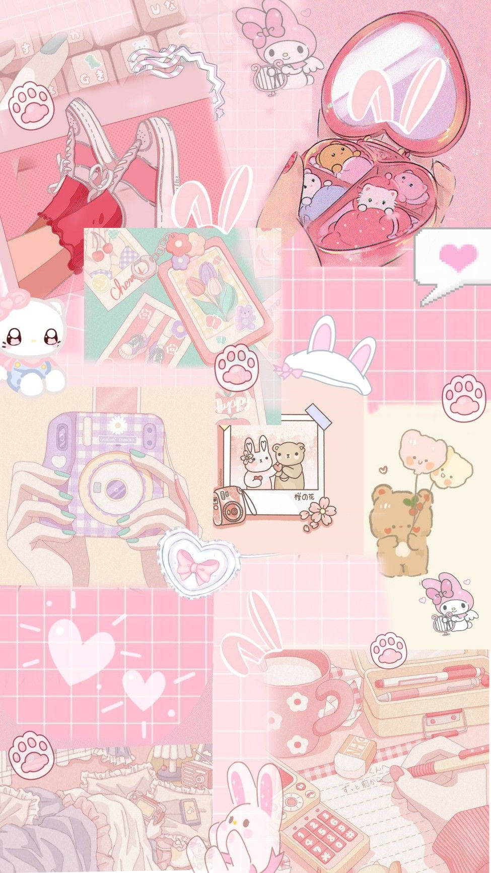 Aesthetic Pink Anime Collage Graphic Background