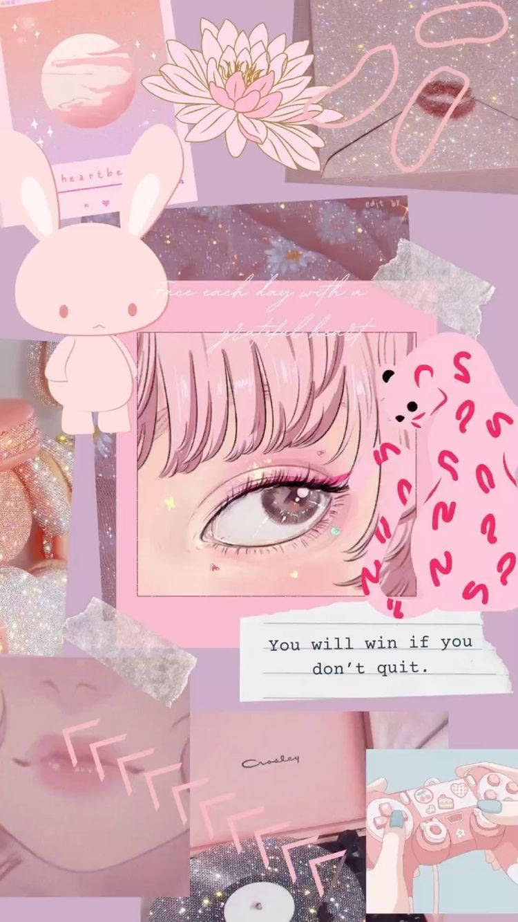 Aesthetic Pink Anime Collage With Eye Background