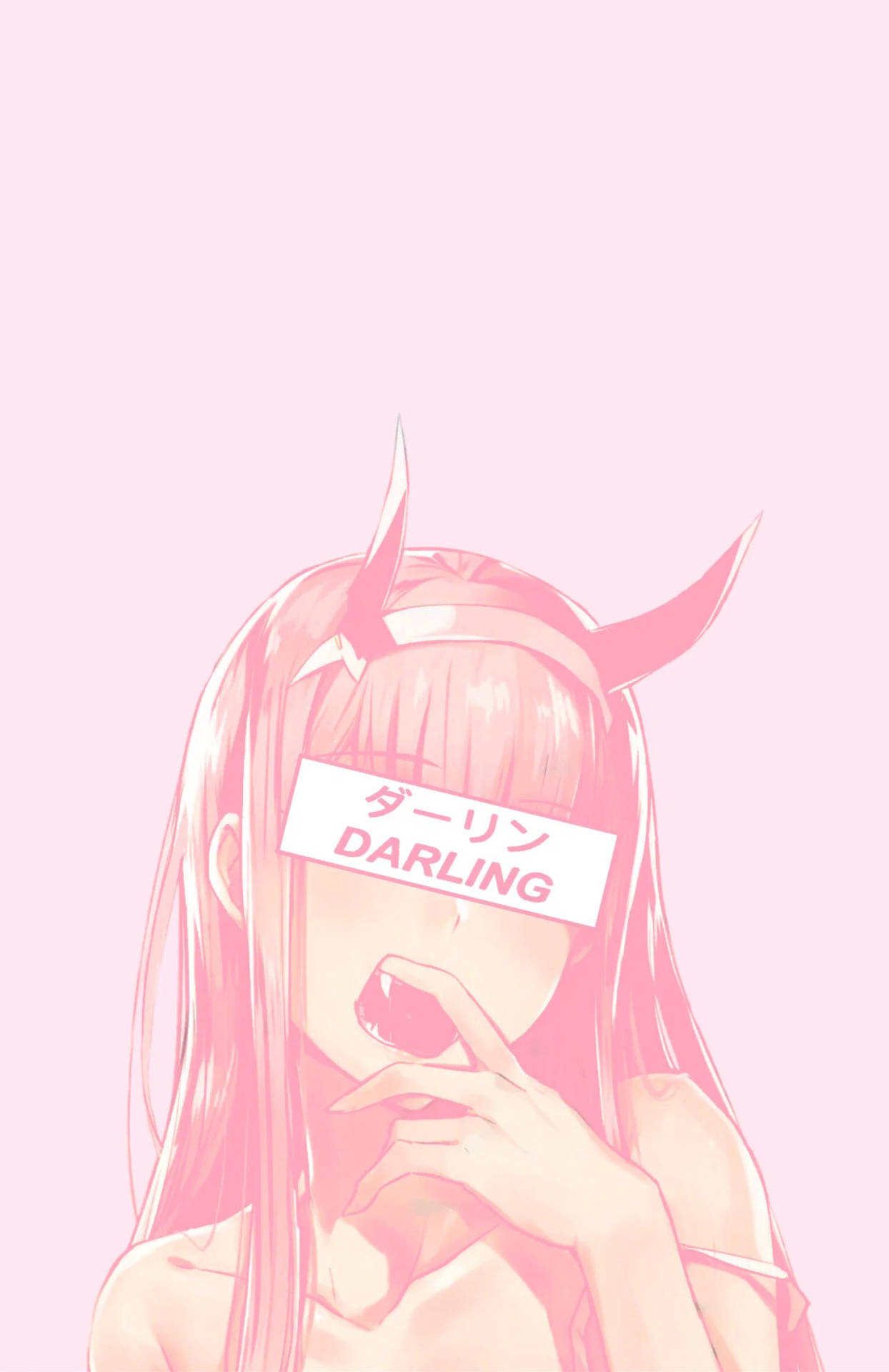 Aesthetic Pink Anime Darling With Horns Background