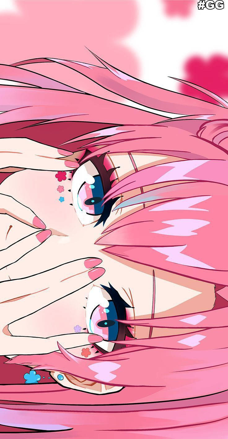 Aesthetic Pink Anime Girl Hiding Face