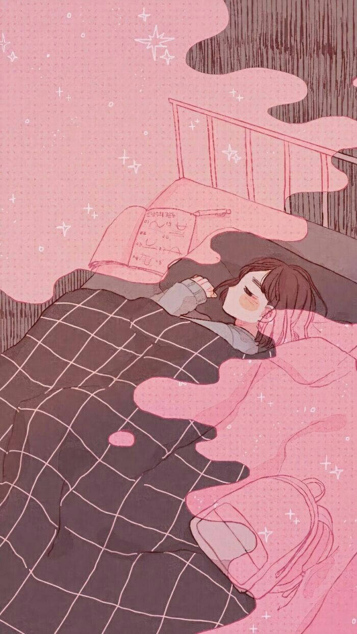 Aesthetic Pink Anime Girl Sleeping