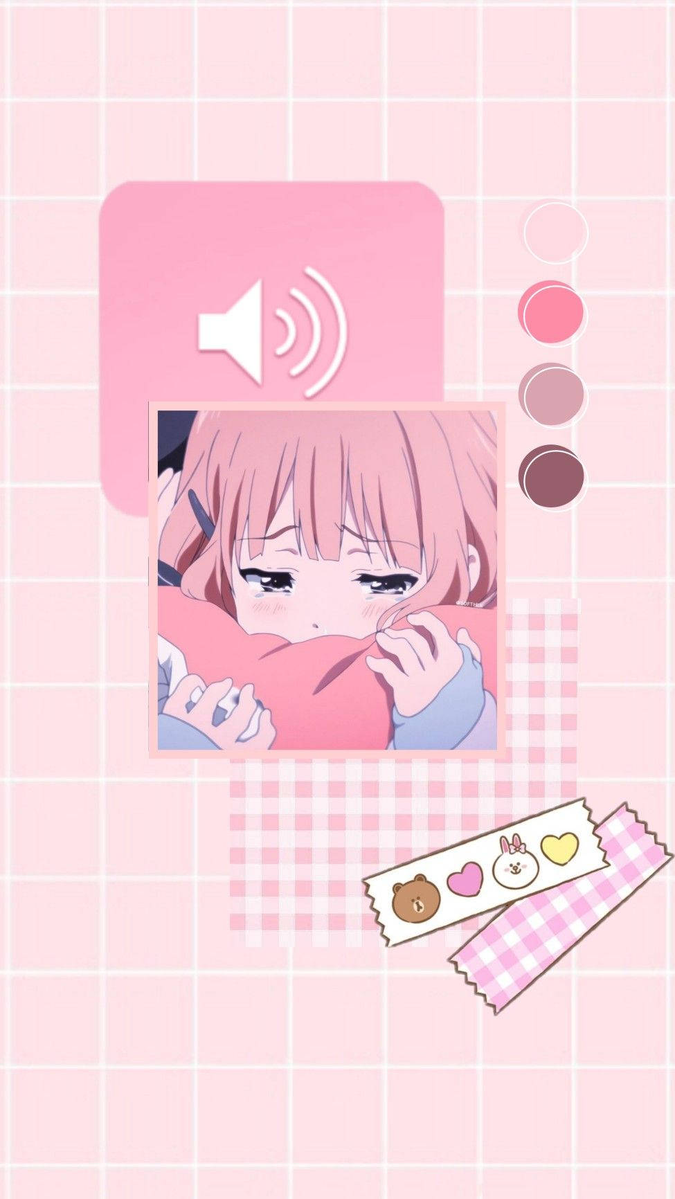 Aesthetic Pink Anime Girl Teary-eyed Background