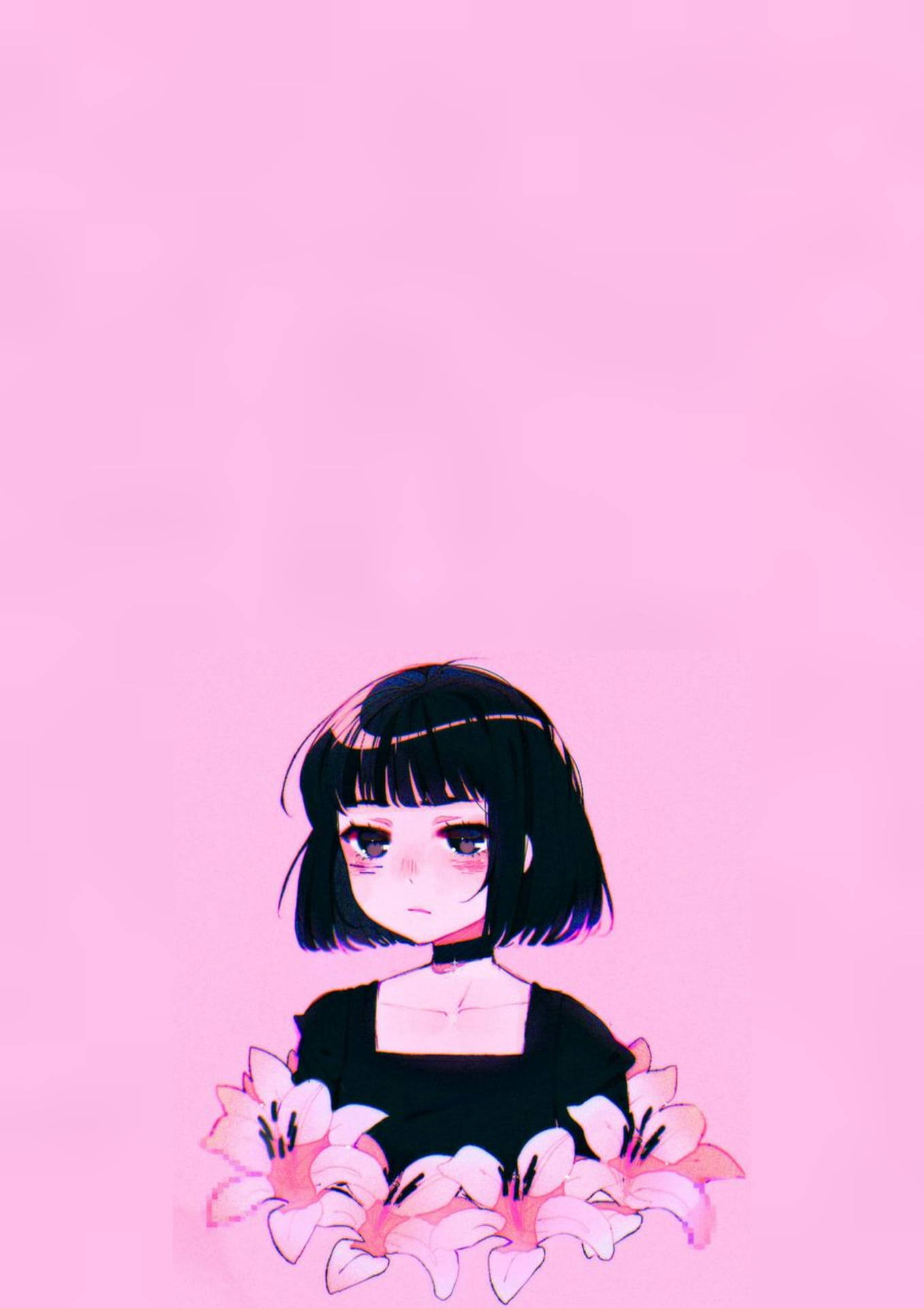 Aesthetic Pink Anime Goth Girl With Ebony Hair