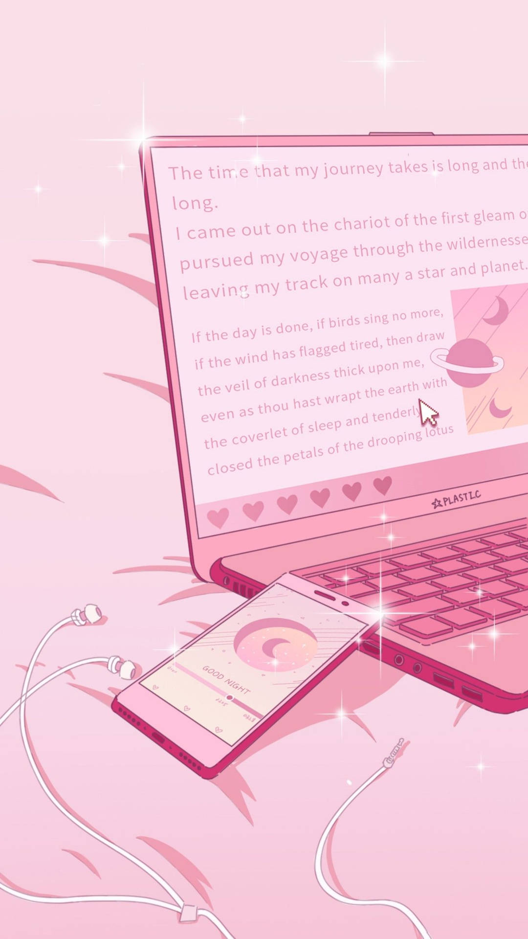 Aesthetic Pink Anime Laptop And Phone