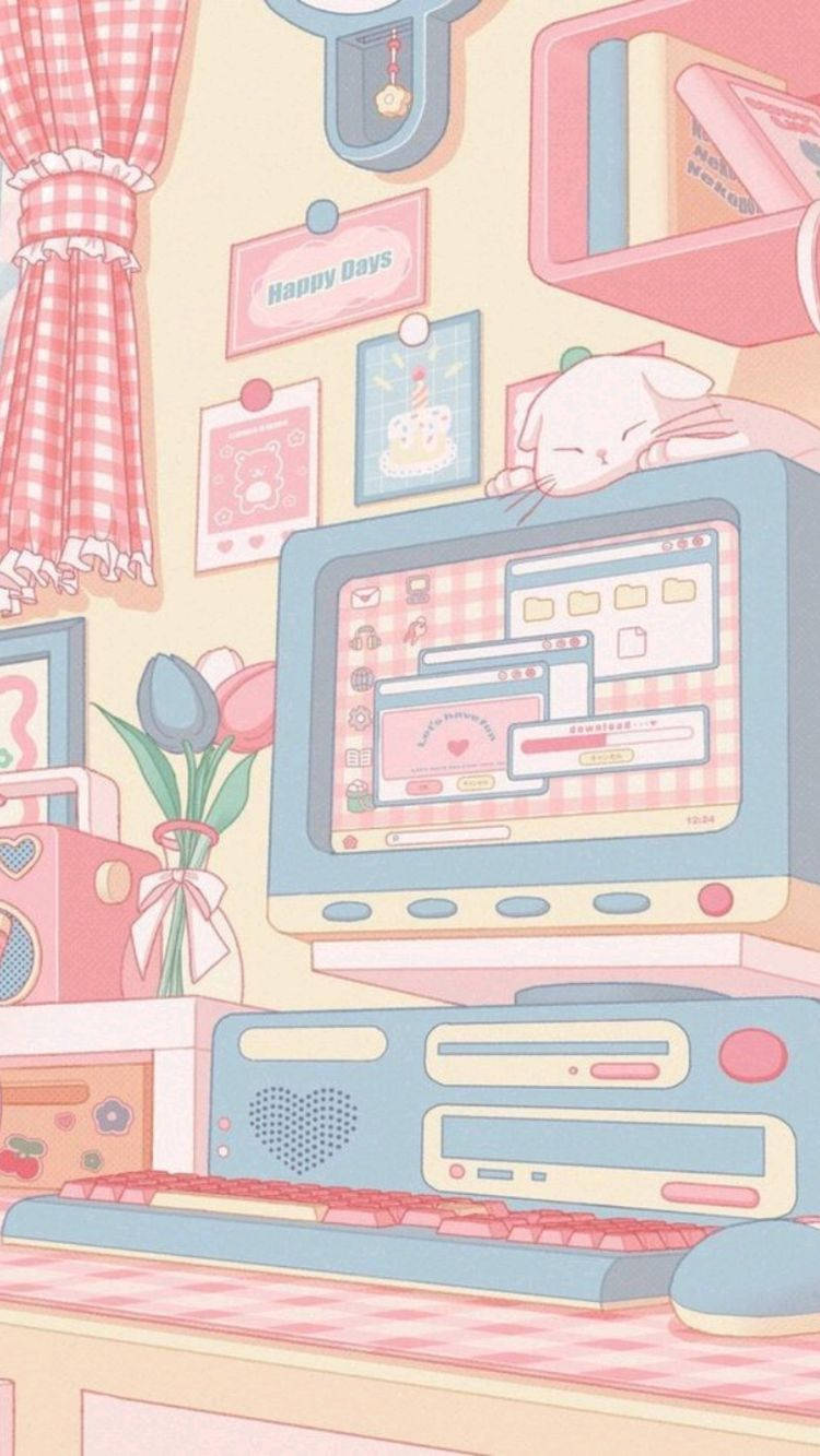 Aesthetic Pink Anime Study Space Background