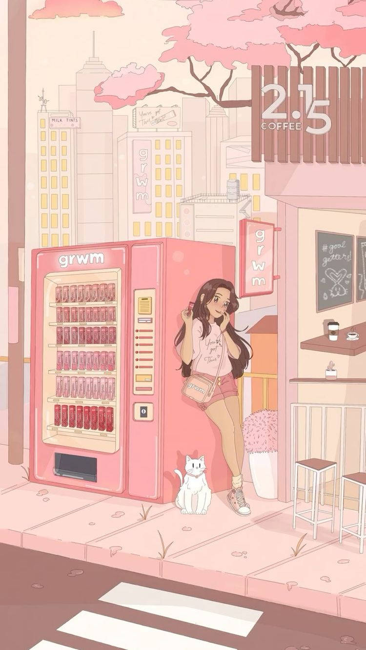 Aesthetic Pink Anime Vending Machine Background