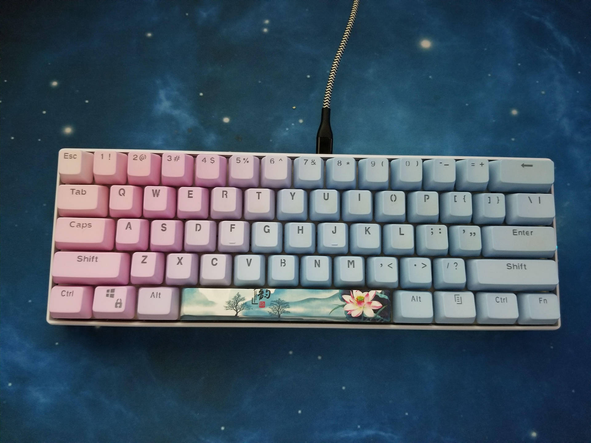 Aesthetic Pink Blue Wired Keyboard Background