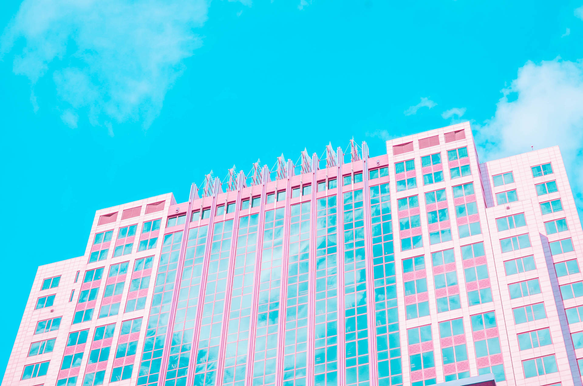 Aesthetic Pink Building With Sparkling Lights Background