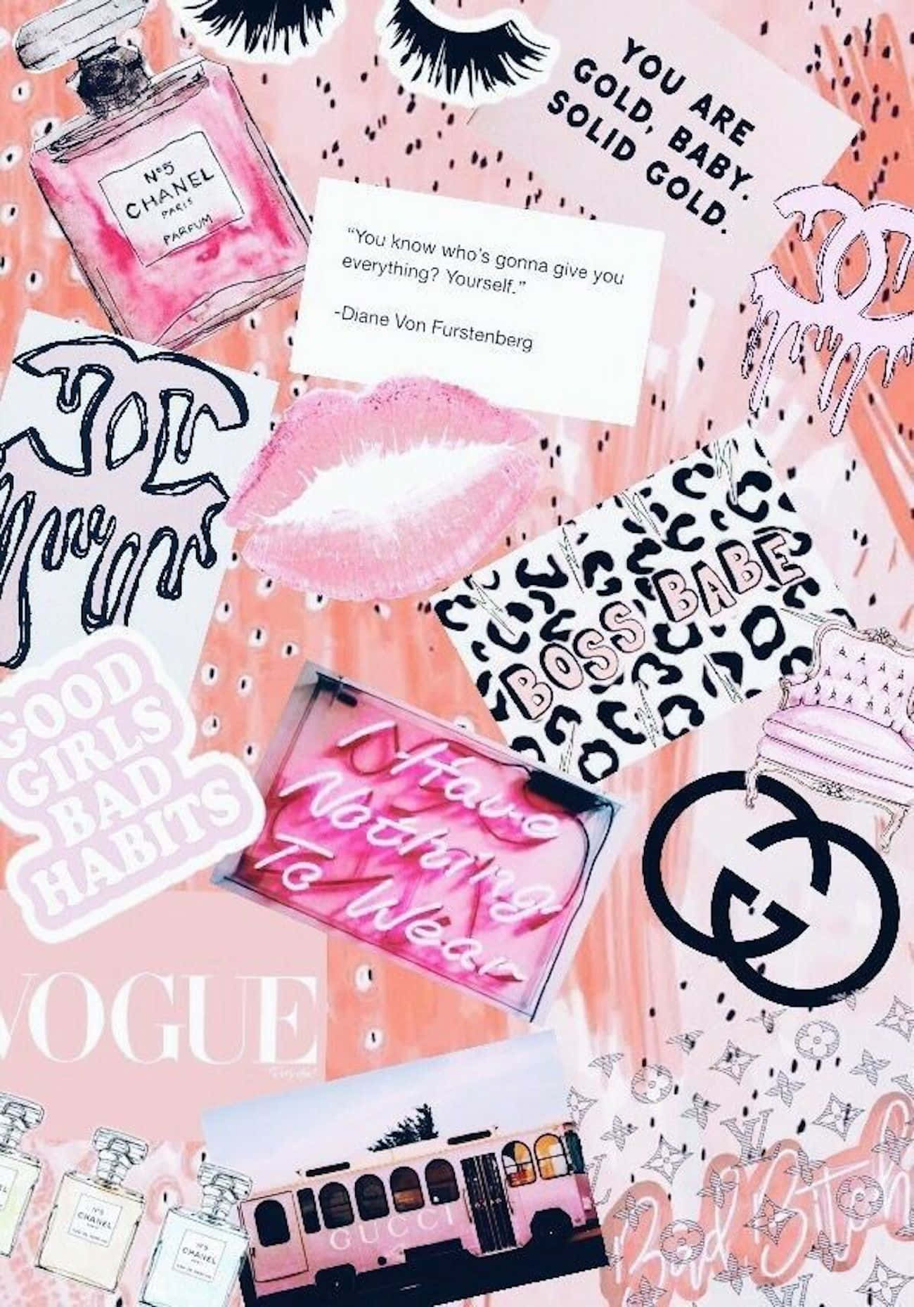 Aesthetic Pink Collage Brand Logos And Girly Stuff Background
