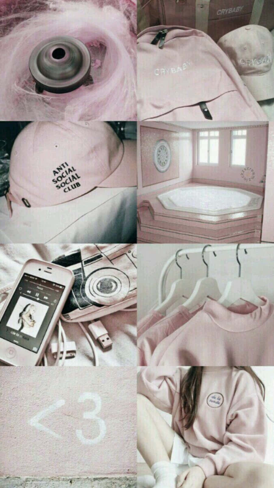 Aesthetic Pink Collage Of Bag Cap And Phone Background