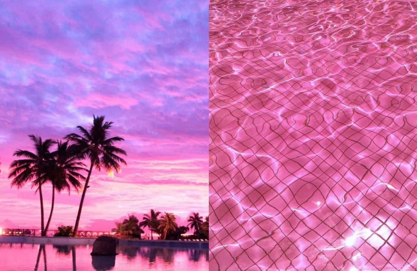 Aesthetic Pink Collage Sunset Sky And Pool Water Background