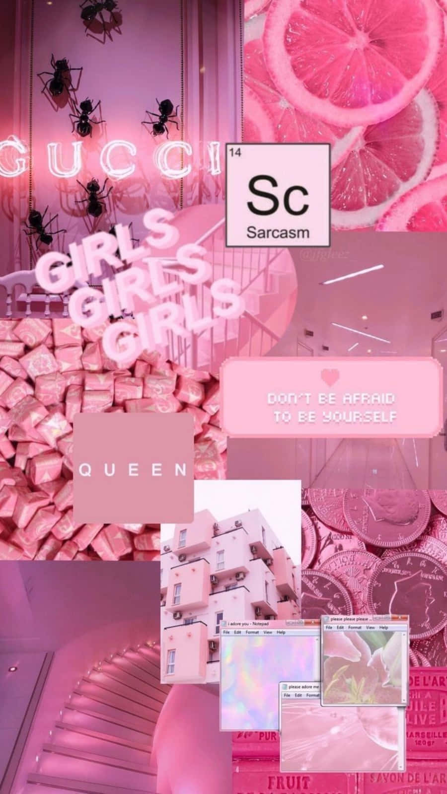 Aesthetic Pink Collage With Short Sayings Background