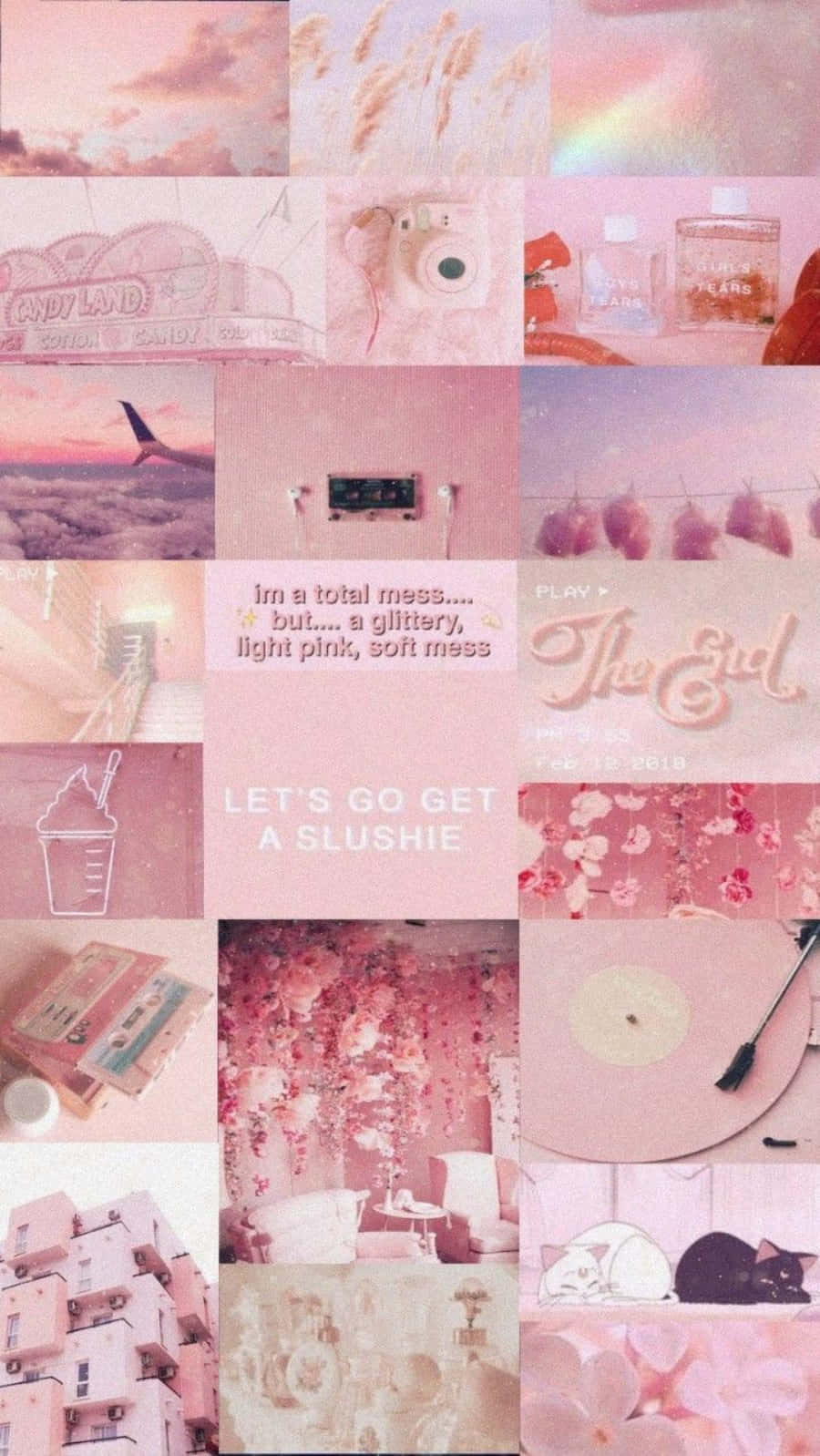 Aesthetic Pink Collage With Short Text Sayings Background