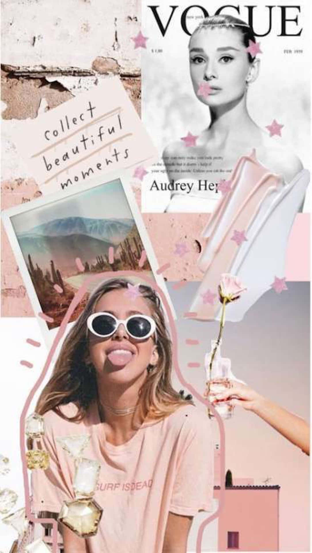 Aesthetic Pink Collage With Text Collect Beautiful Moments