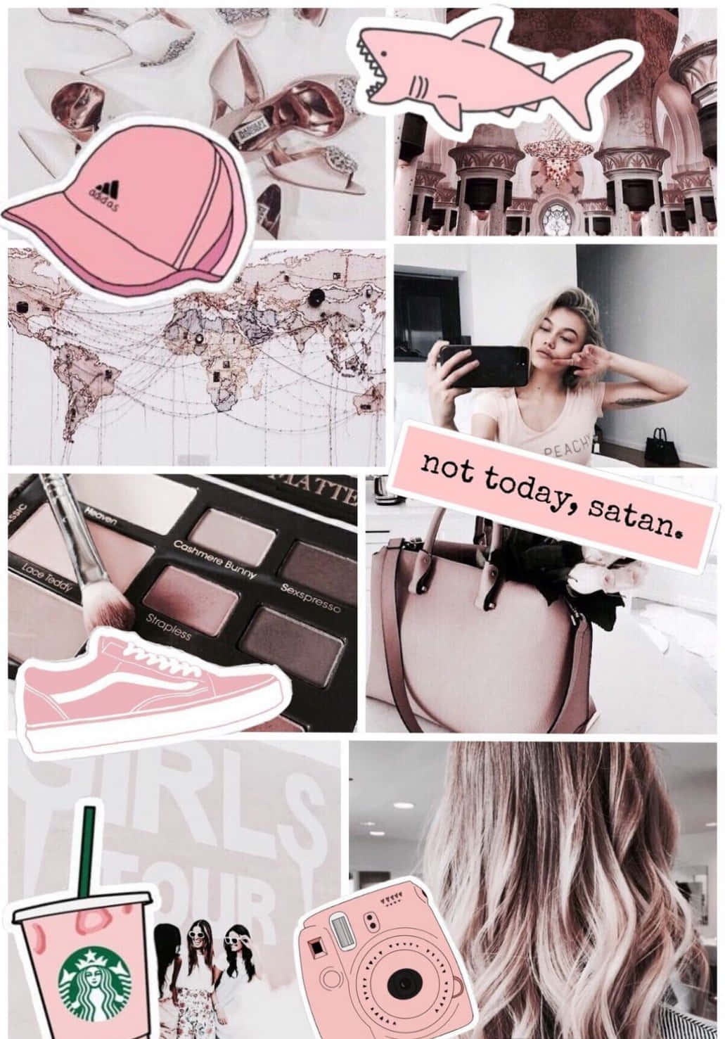 Aesthetic Pink Collage With Text Not Today Satan Background