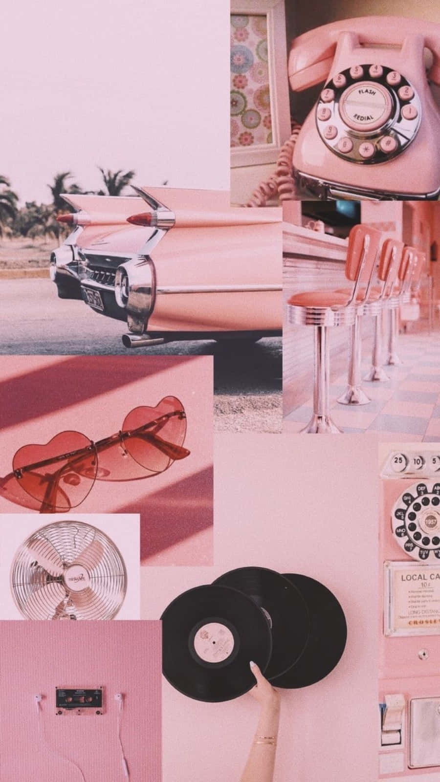 Aesthetic Pink Collage With Vintage Telephone Background