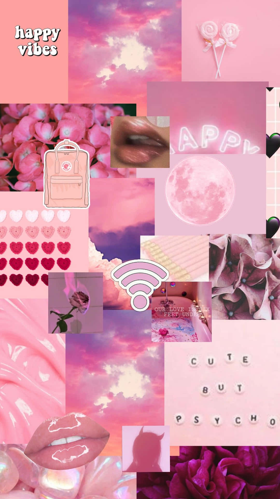Aesthetic Pink Collage With Wifi Signal Logo Background