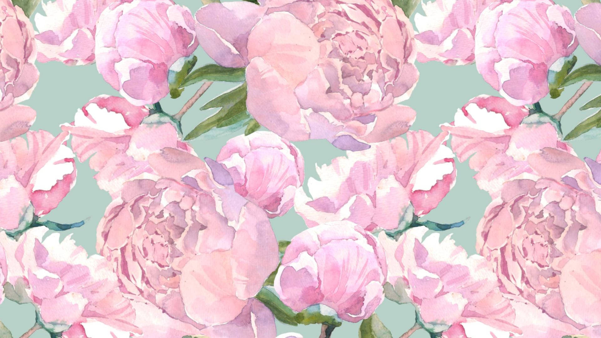 Aesthetic Pink Flowers With Leaves Background