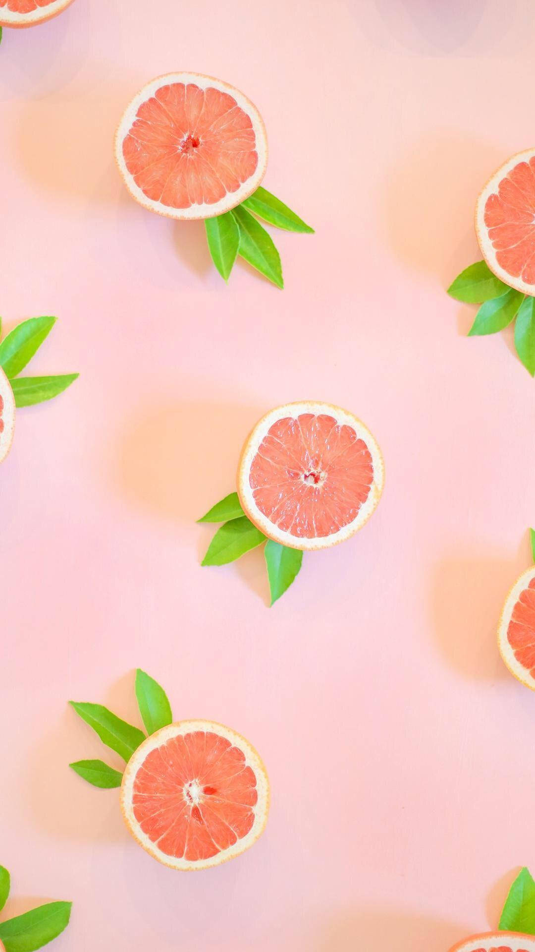 Aesthetic Pink Grapefruit With Leaves