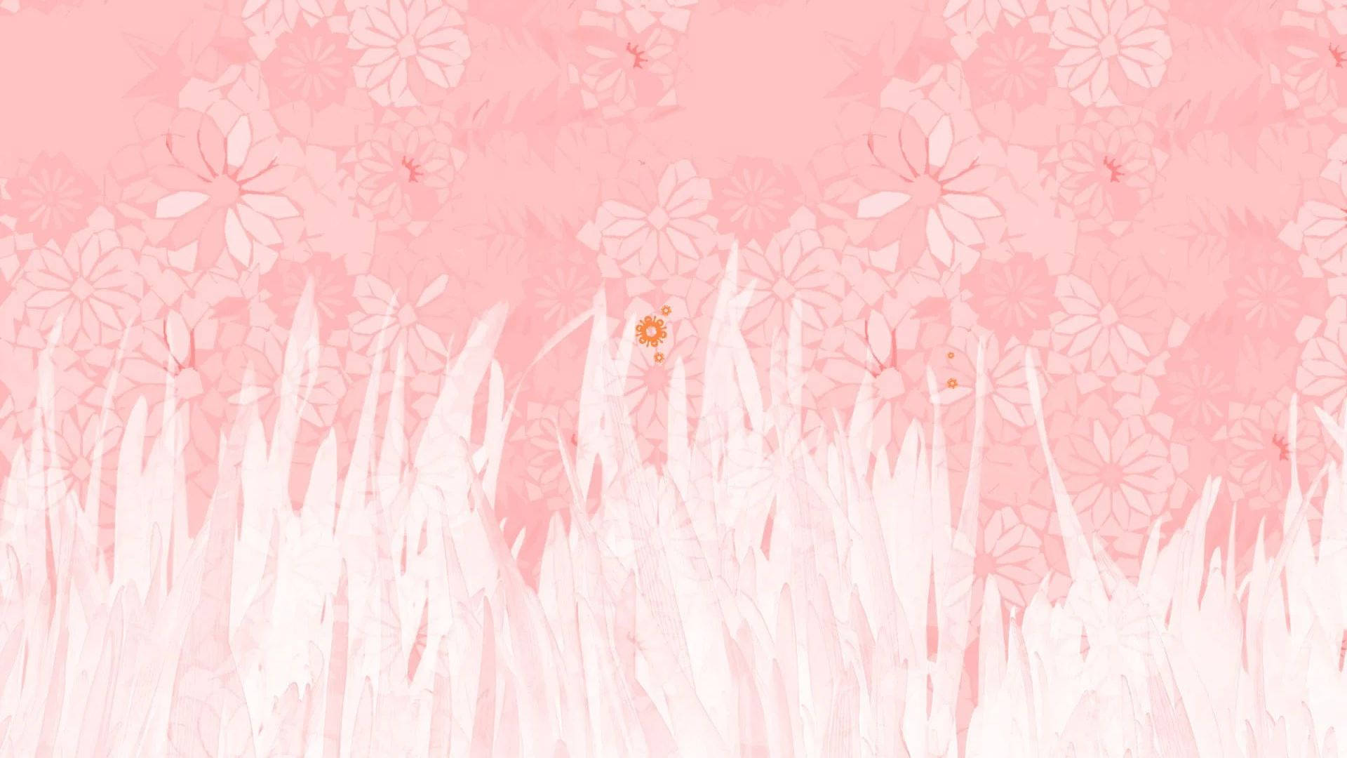 Aesthetic Pink Grass And Flowers Background