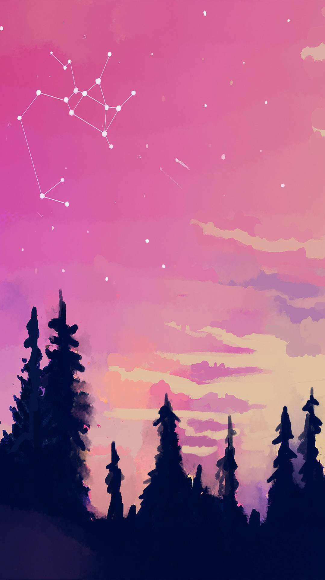Aesthetic Pink Iphone Forest With Pink Sky Background