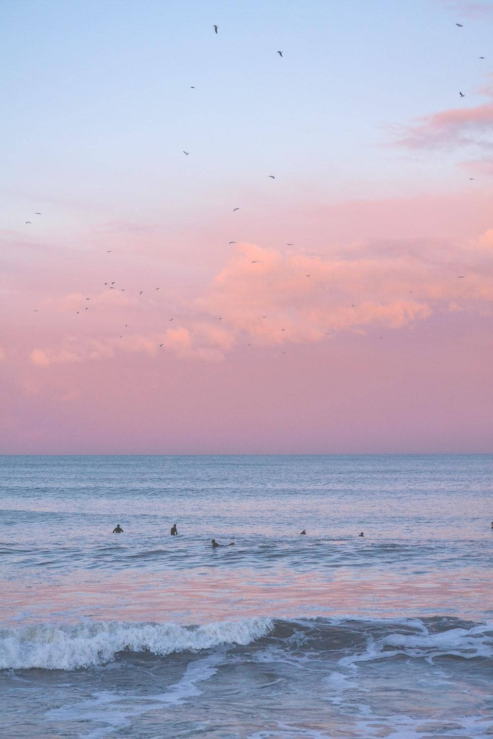 Aesthetic Pink Iphone Ocean And Sky Background