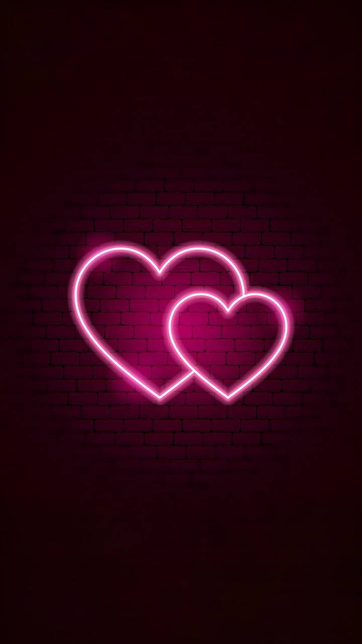 Aesthetic Pink Iphone Two Neon Hearts Background