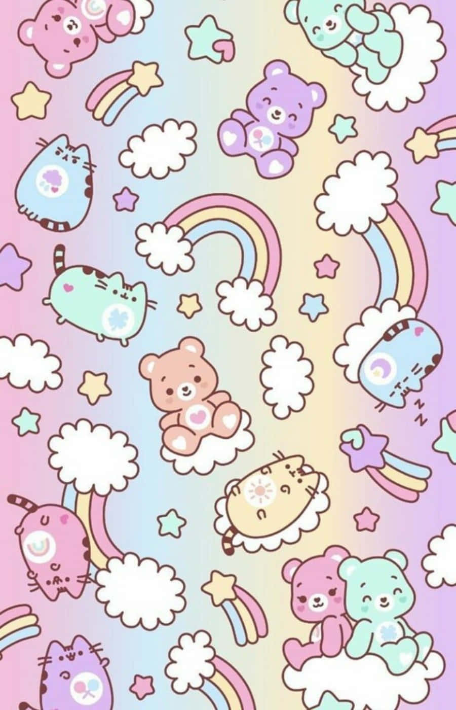 Aesthetic Pink Kawaii Care Bears And Pusheen Background