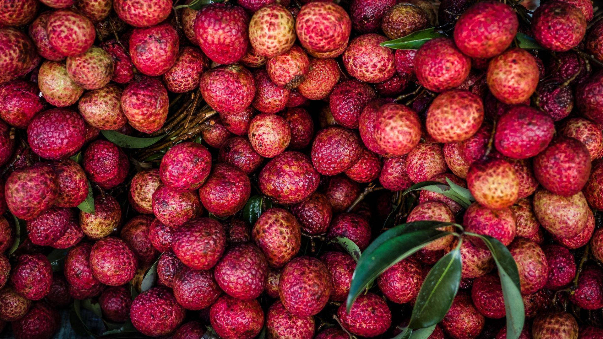 Aesthetic Pink Lychees Tropical Fruit Background