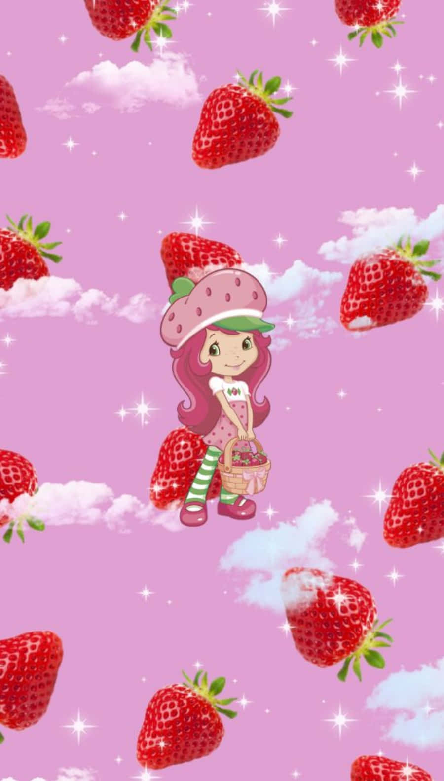 Aesthetic Pink Strawberry Shortcake Pattern Background