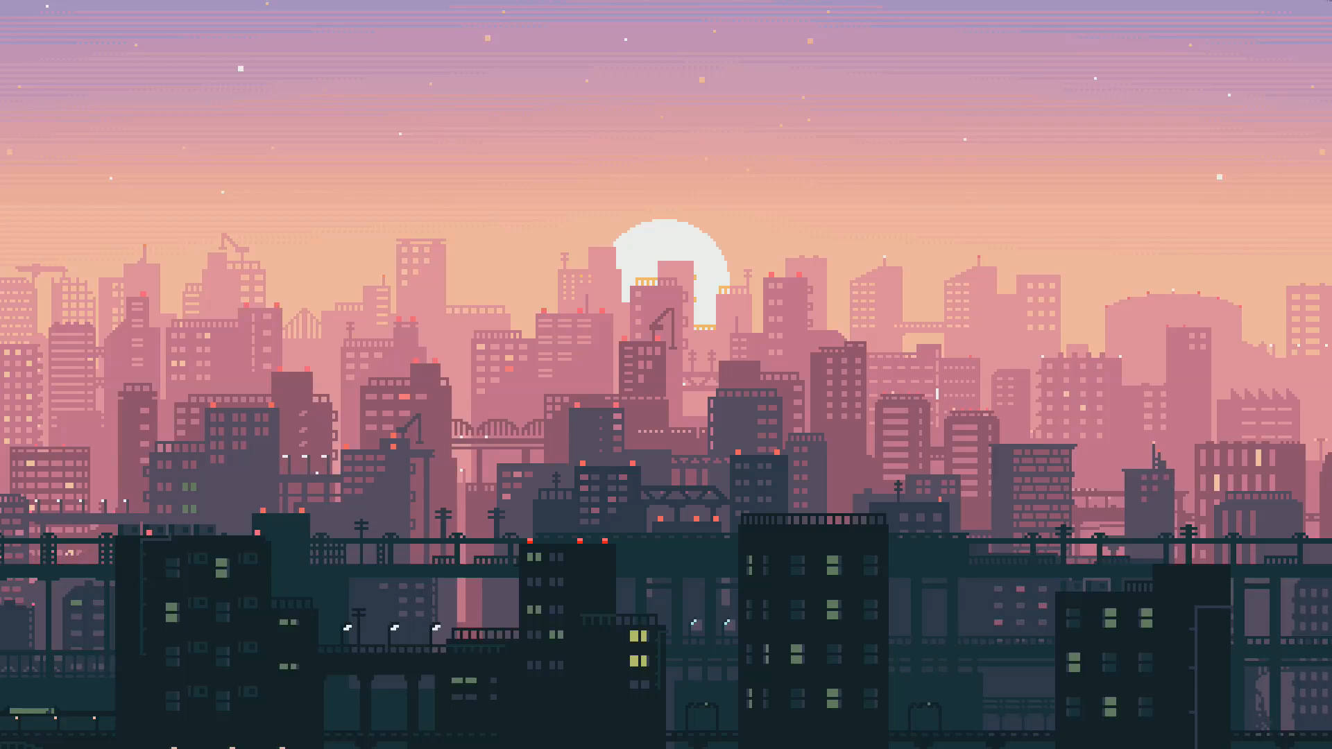 Aesthetic Pixel Art City Skyscrapers Background