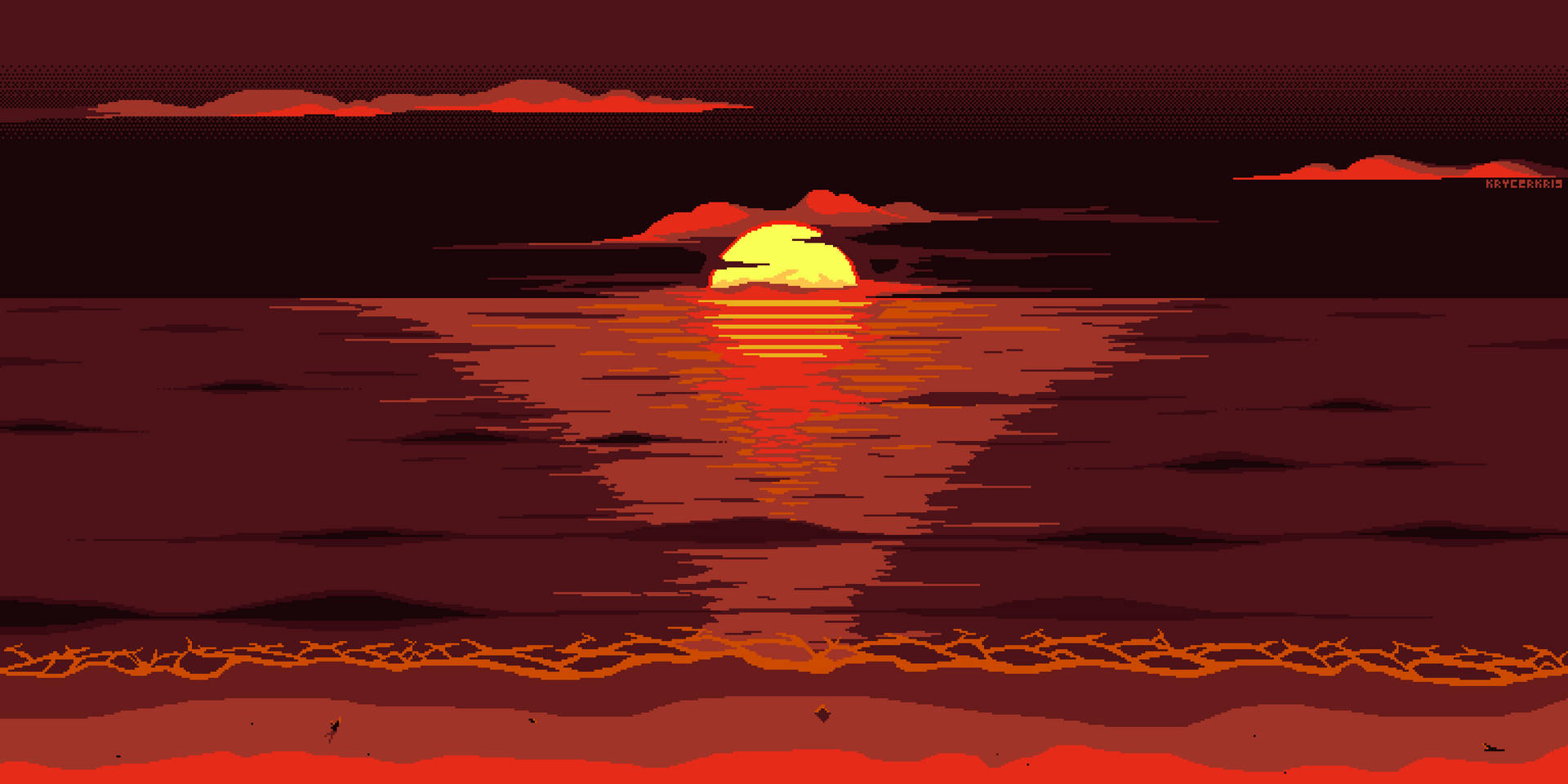 Aesthetic Pixel Art Of A Beach Sunset Background