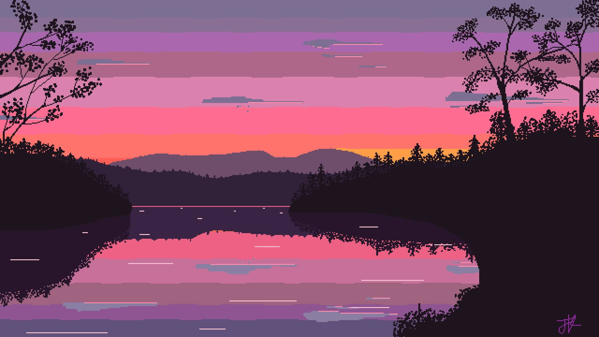 Aesthetic Pixel Art Sunrise Background