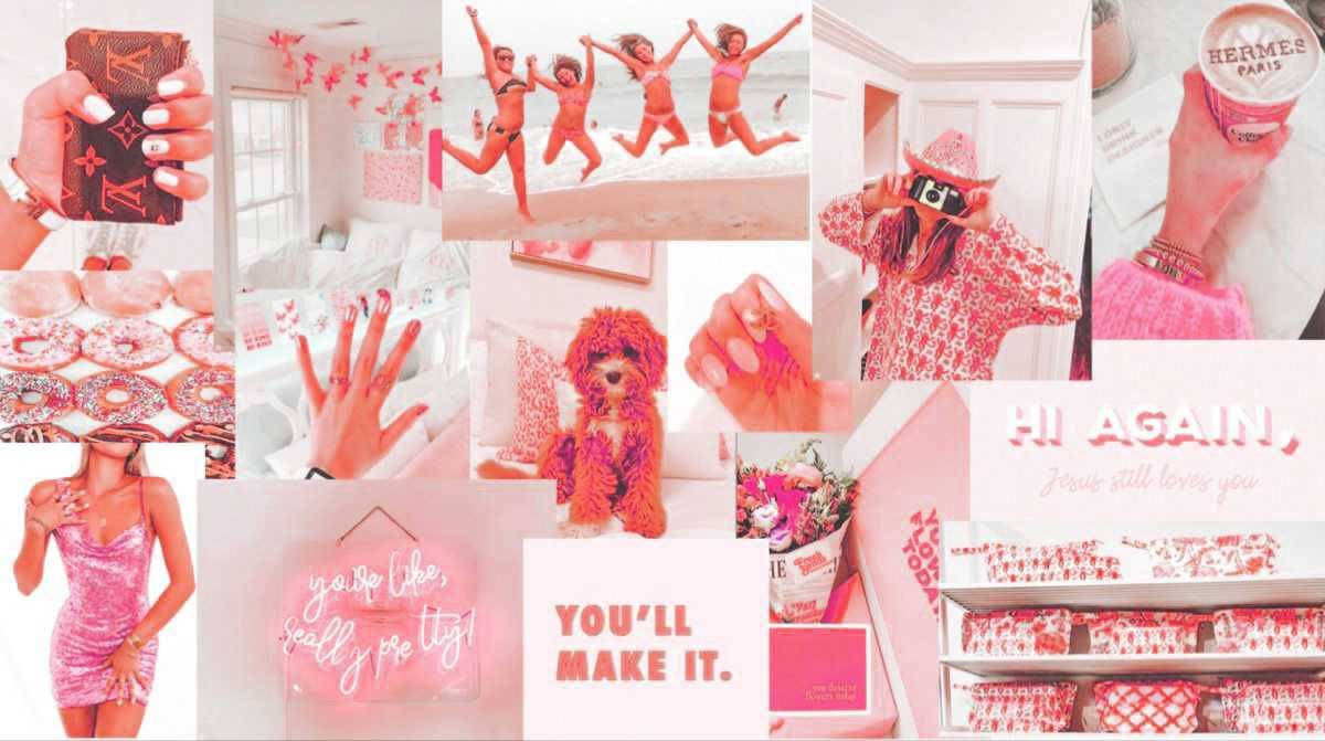 Aesthetic Preppy Pink Collage Background
