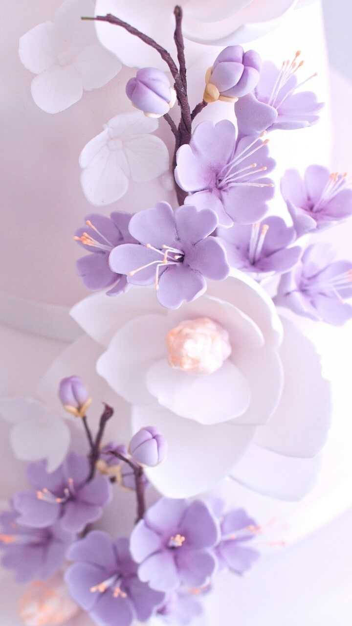 Aesthetic Purple Flower Photo Of Light Lilac Background