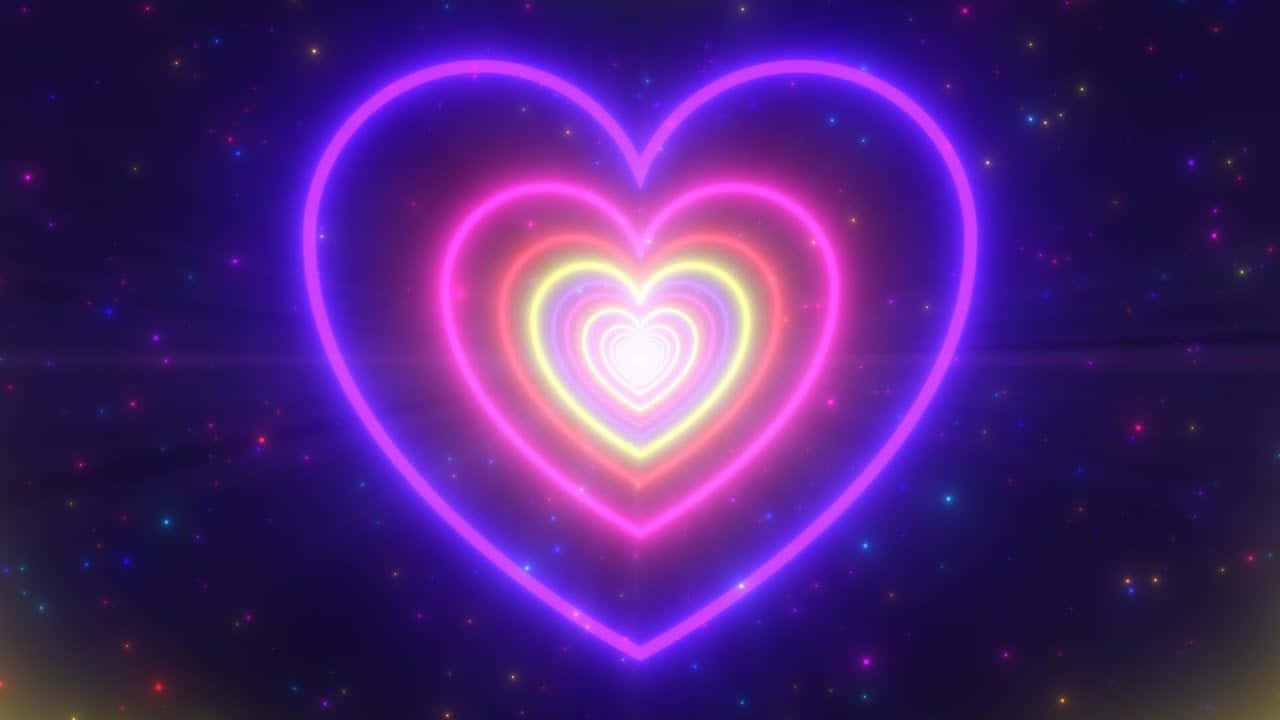 Aesthetic Purple Galaxy With Neon Hearts Tunnel Background