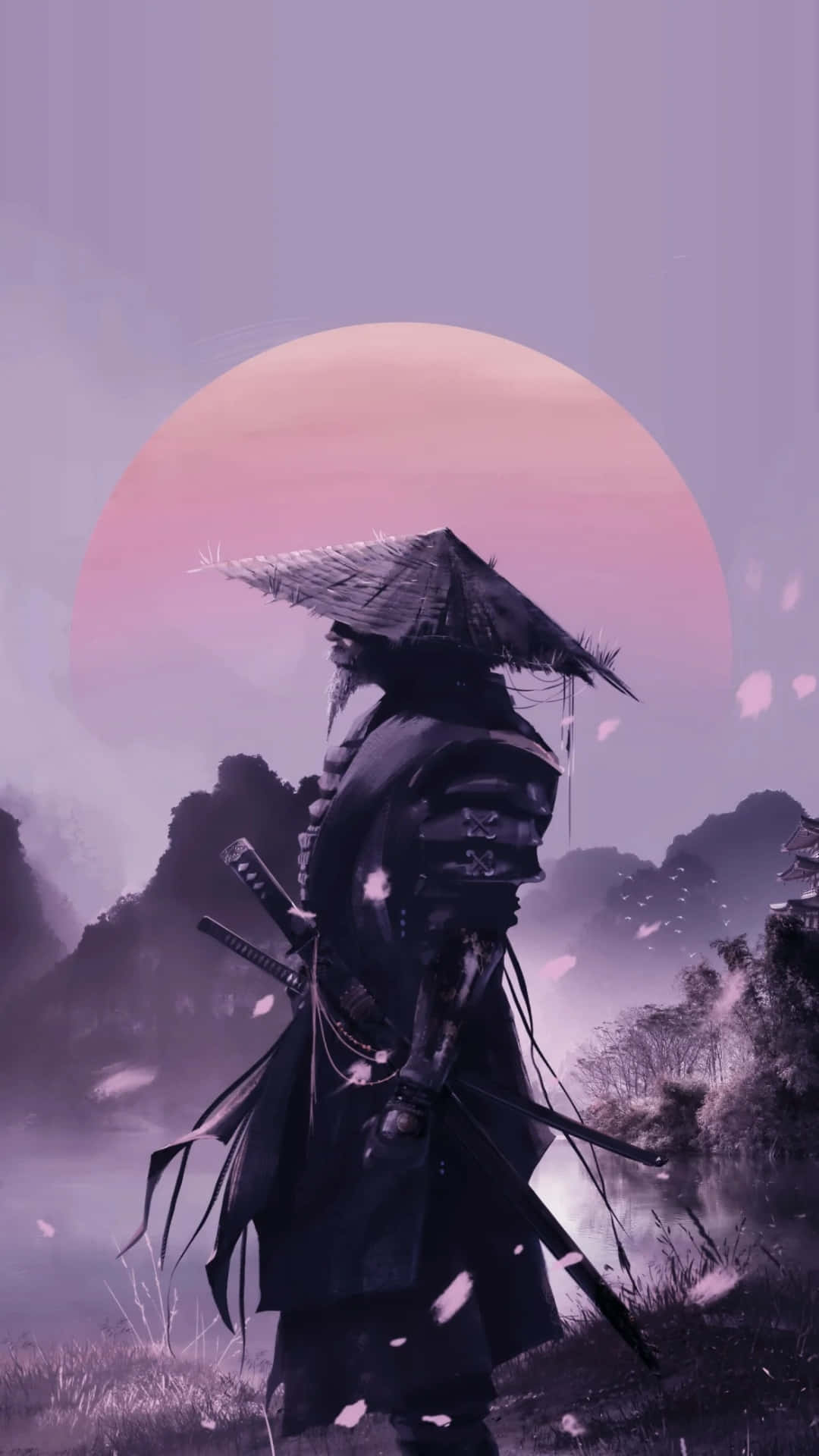 Aesthetic Purple Japanese Samurai Anime Warrior Background
