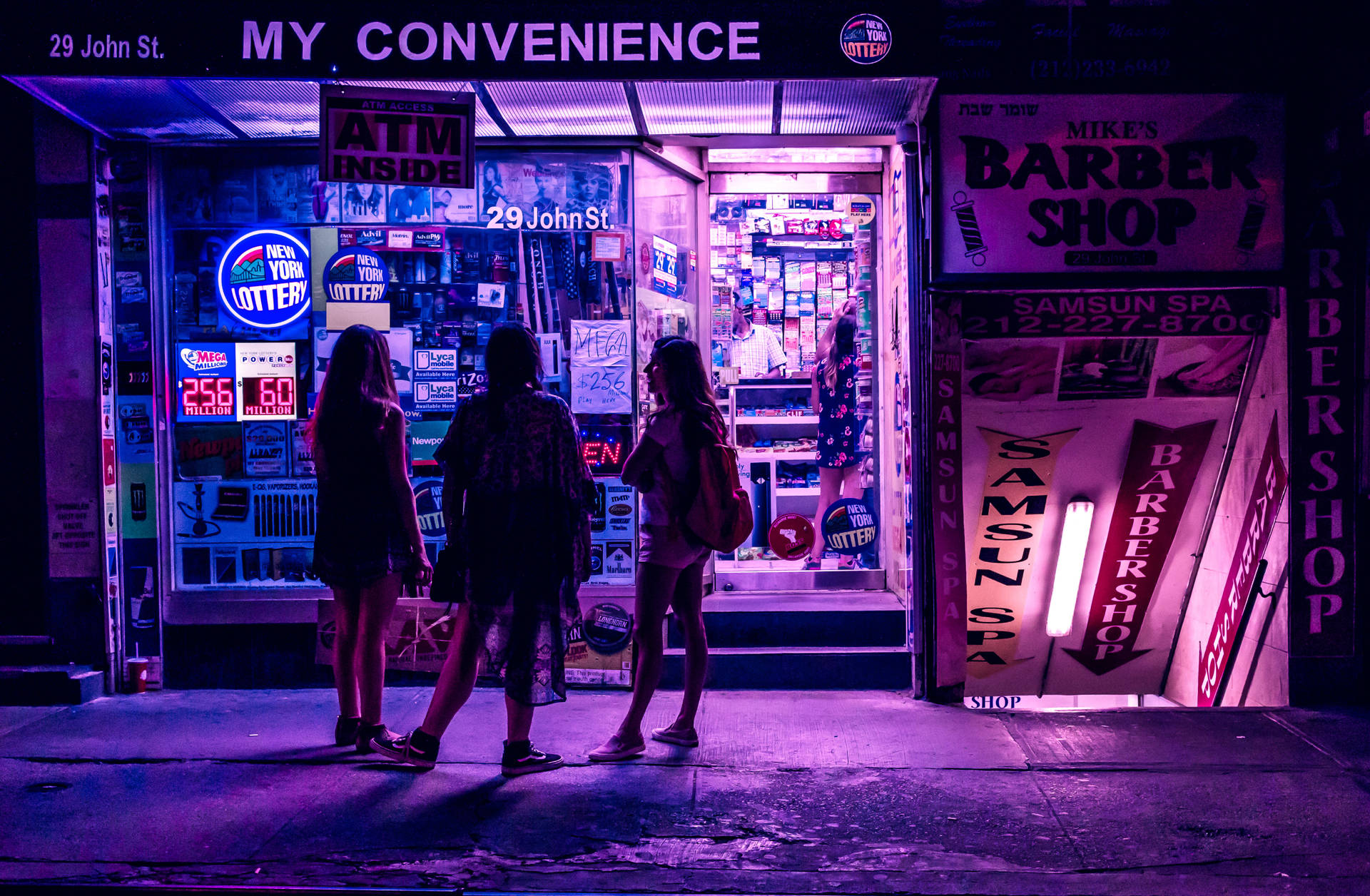 Aesthetic Purple Neon Computer Convenience Store Background