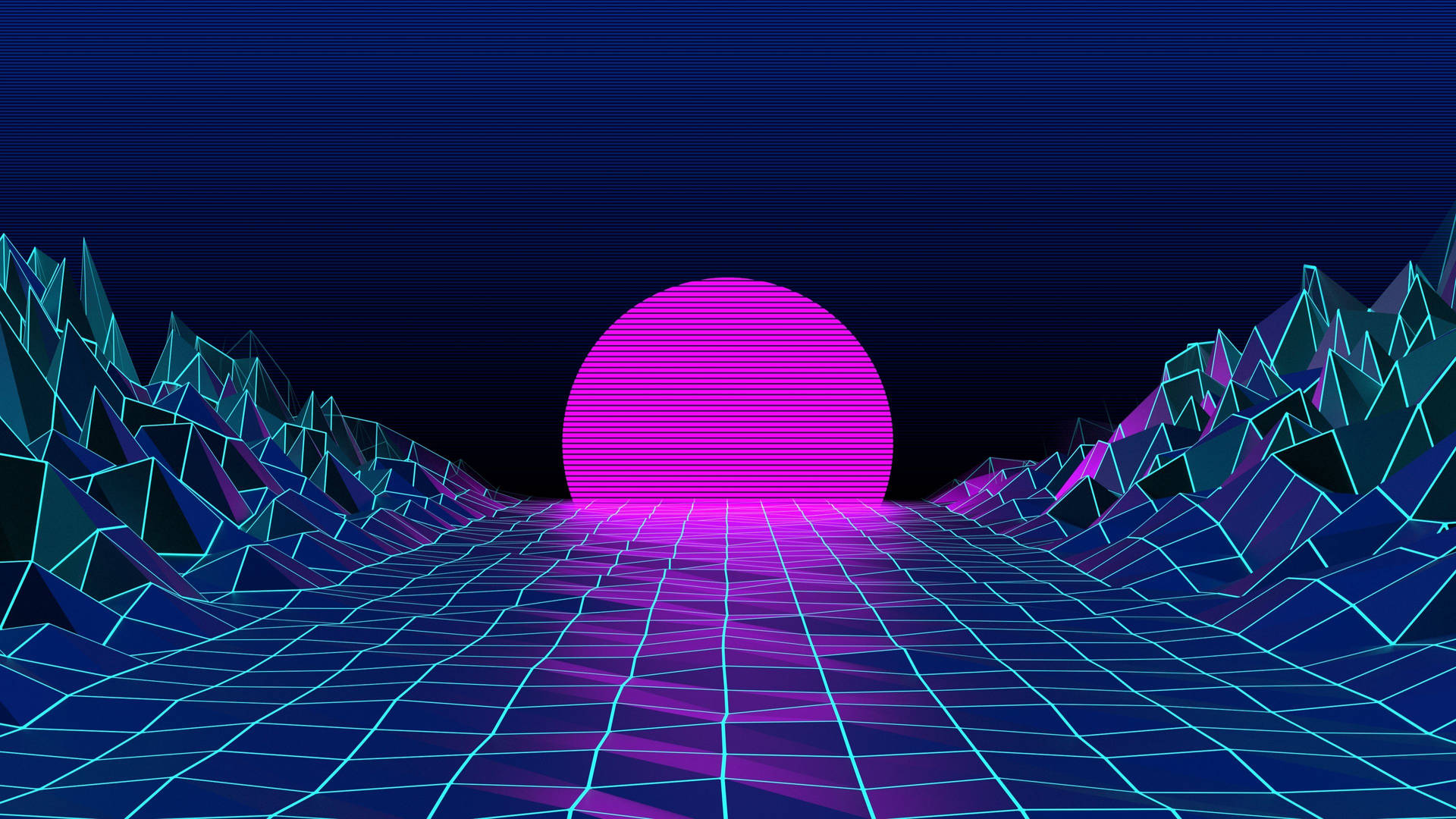 Aesthetic Purple Neon Computer Generated Sunset Background