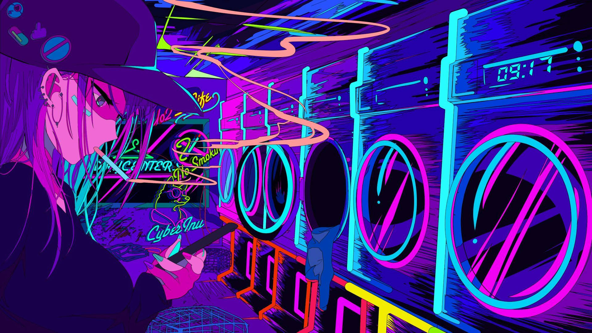 Aesthetic Purple Neon Computer Laundromat Background