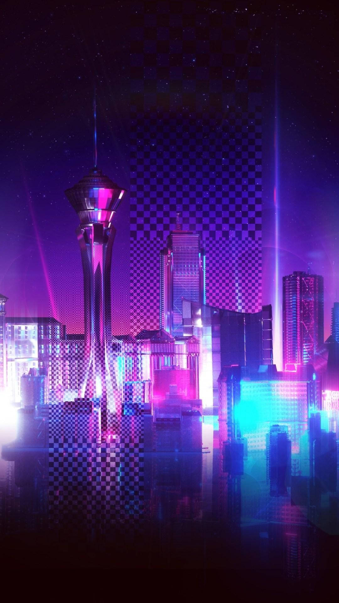 Aesthetic Purple Neon Computer Vaporwave City Background