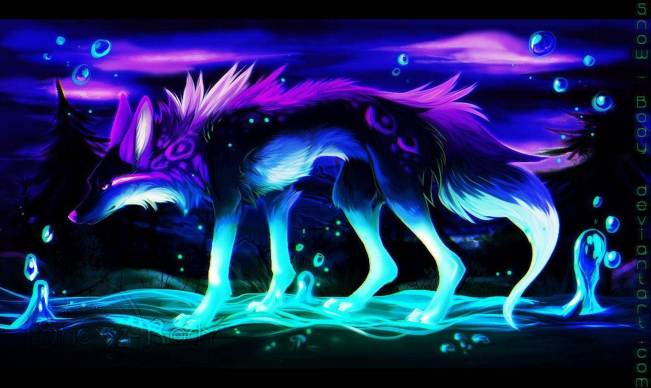 Aesthetic Purple Neon Computer Wolf Background