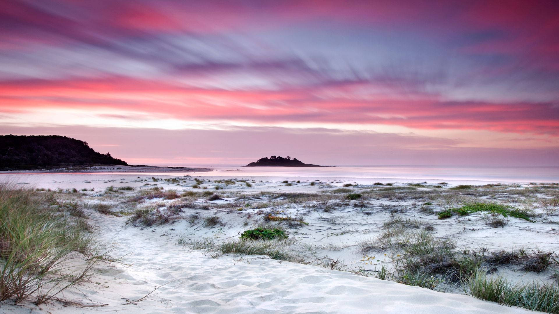 Aesthetic Purple Pink Beach Sunrise Background